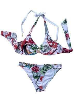 Christian Audigier Y2K rhinestone tattoo bikini set – Made in USA – Size M